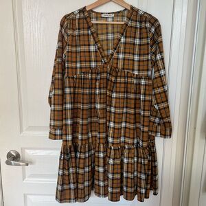 Plaid Long Sleeve Babydoll Dress
